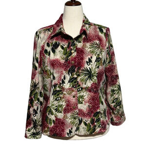 Christopher Banks Jacket Womens XL Petite Pink Green Floral Palm Trees Beachy
